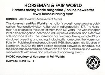 2011 Harness Heroes #35 Horseman & Fair World Back